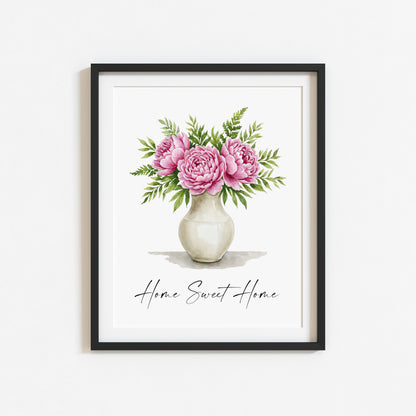 Home Sweet Home Print Peonies bouquet flower vase wall art poster (Unframed)