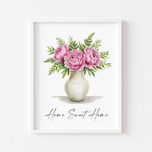 Home Sweet Home Print Peonies bouquet flower vase wall art poster (Unframed)