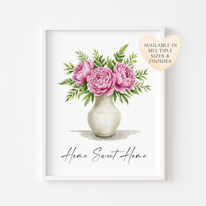 Home Sweet Home Print Peonies bouquet flower vase wall art poster (Unframed)
