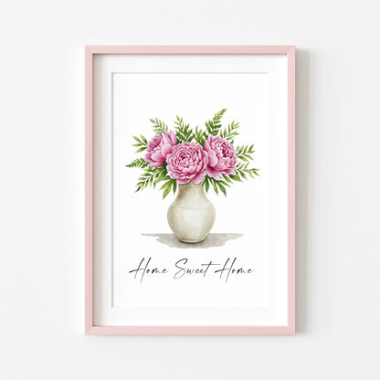 Home Sweet Home Print Peonies bouquet flower vase wall art poster (Unframed)