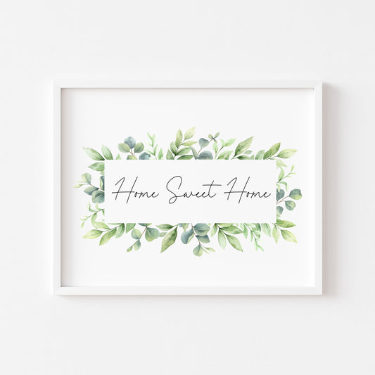Home Sweet Home green floral landscape unframed wall art poster print