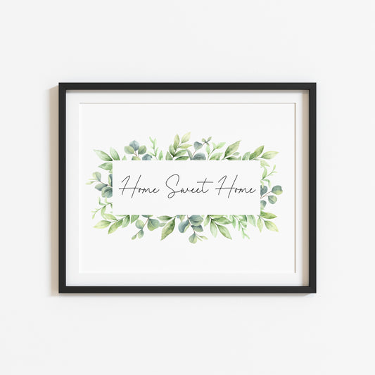 Home Sweet Home green floral landscape unframed wall art poster print