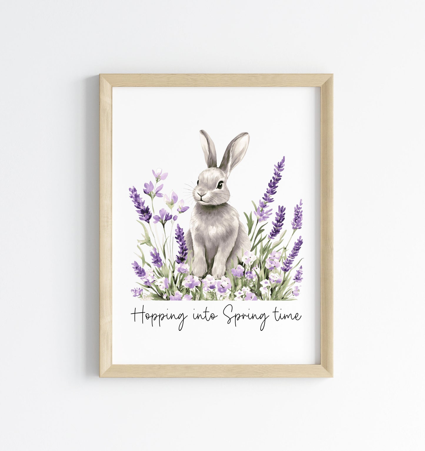 Spring bunny Floral Art Print, hopping into spring Seasonal Illustration (unframed)