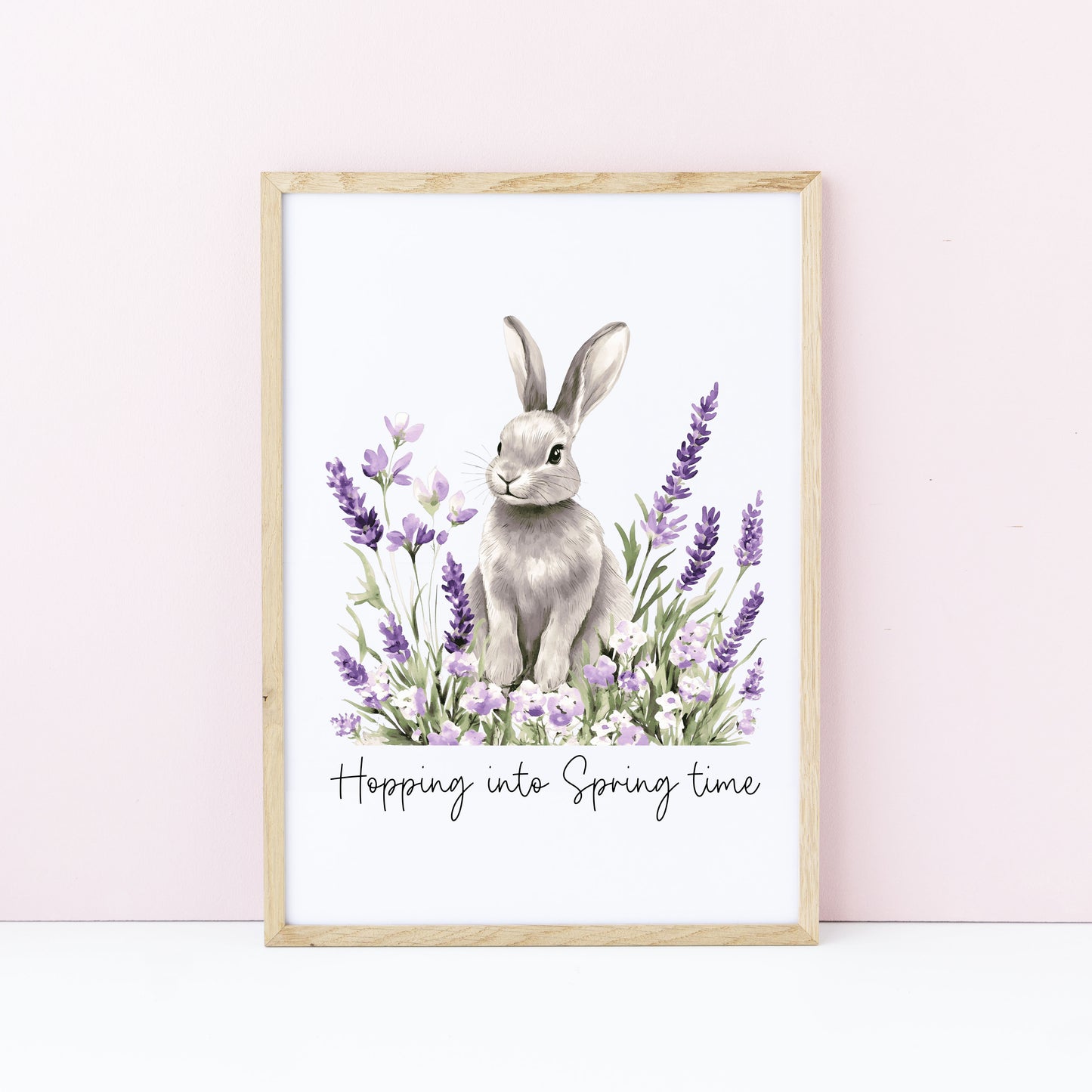 Spring bunny Floral Art Print, hopping into spring Seasonal Illustration (unframed)