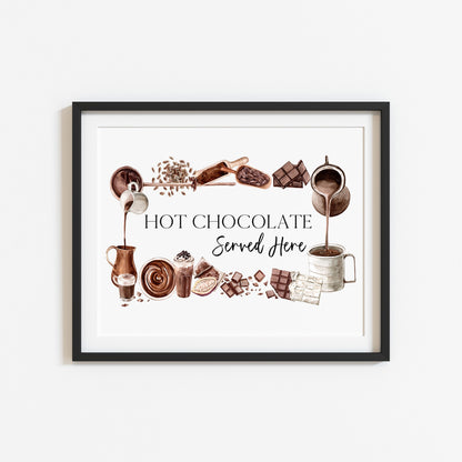 Hot chocolate served here watercolour chocolate frame wreath seasonal unframed wall art poster print