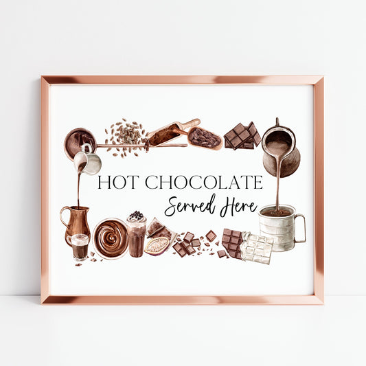 Hot chocolate served here watercolour chocolate frame wreath seasonal unframed wall art poster print