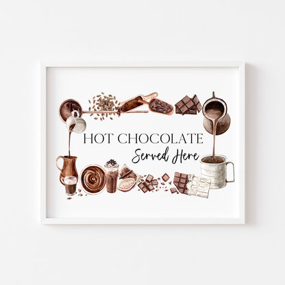 Hot chocolate served here watercolour chocolate frame wreath seasonal unframed wall art poster print