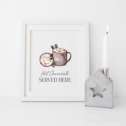 Hot chocolate served here watercolour hot drink xmas seasonal unframed wall art poster print (Copy)