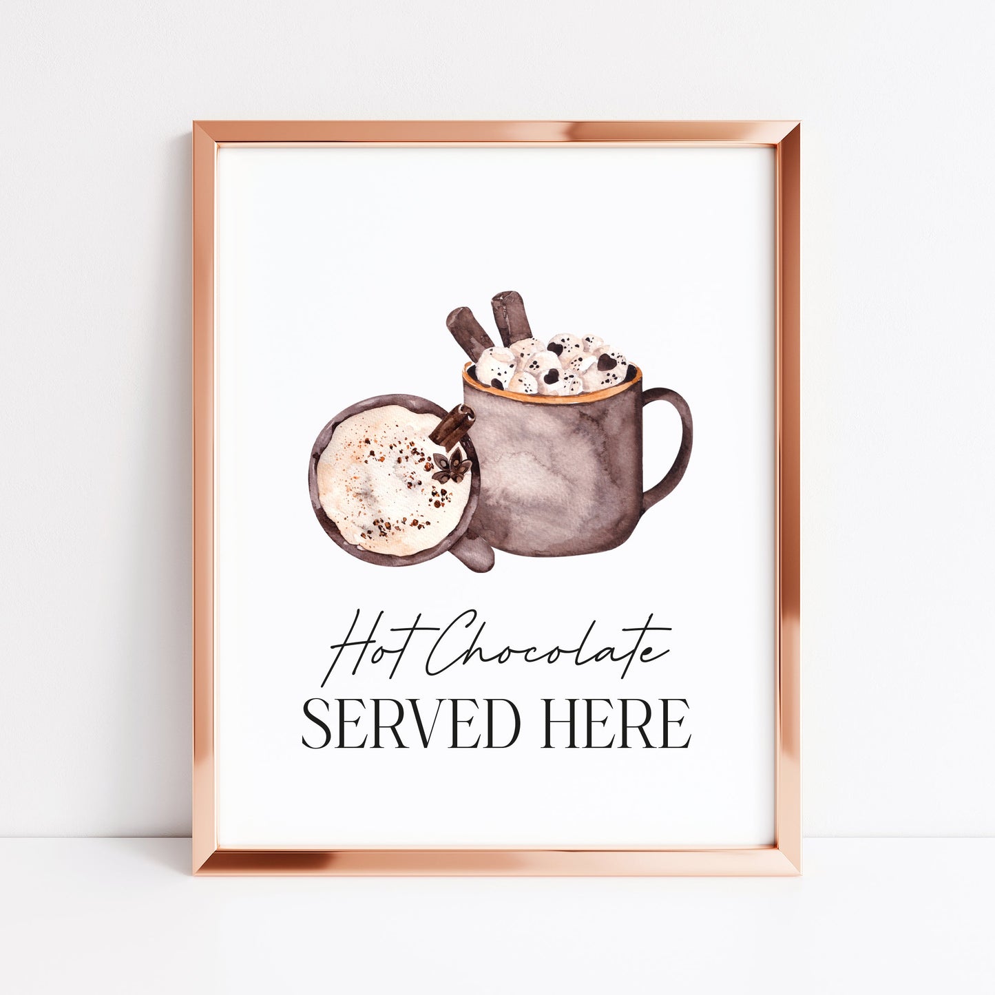Hot chocolate served here watercolour hot drink xmas seasonal unframed wall art poster print (Copy)