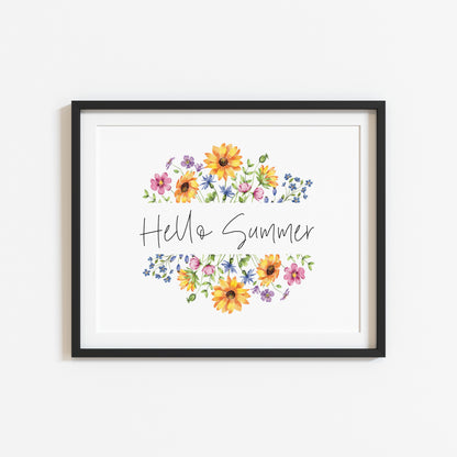 Hello Summer wildflower multicolour flower floral bouquet wreath landscape seasonal home unframed wall art poster print