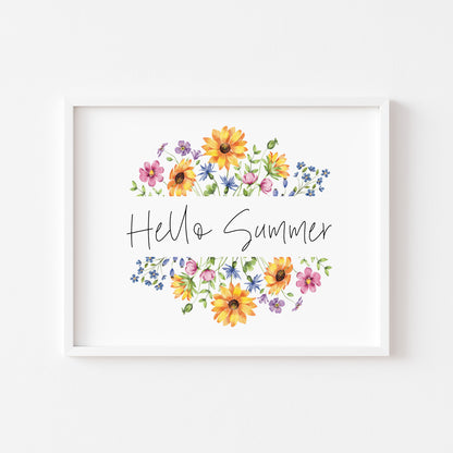 Hello Summer wildflower multicolour flower floral bouquet wreath landscape seasonal home unframed wall art poster print