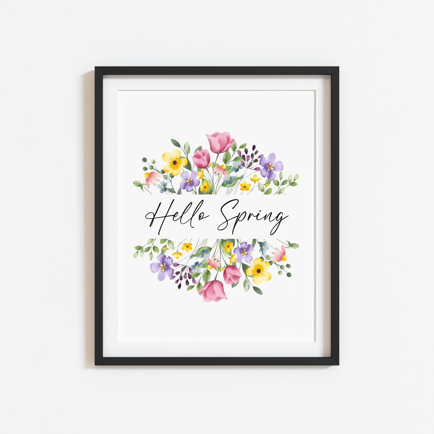 Hello Spring Watercolour floral Wreath Print Wall Art (unframed)