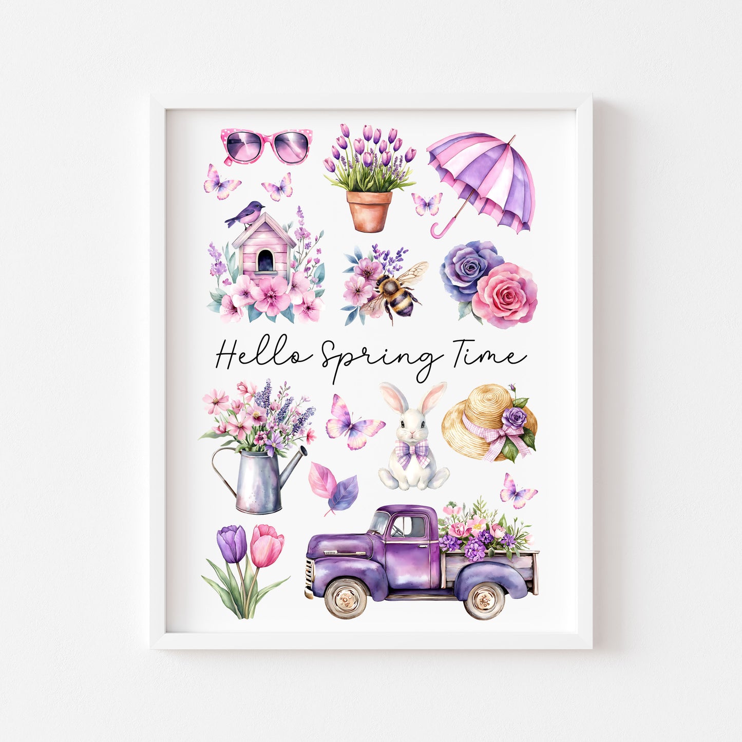 Spring Print, Purple lilac spring mood board favourites Seasonal Illustration (unframed)