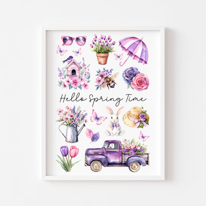 Spring Print, Purple lilac spring mood board favourites Seasonal Illustration (unframed)