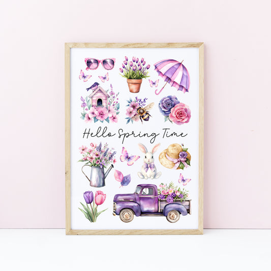 Spring Print, Purple lilac spring mood board favourites Seasonal Illustration (unframed)