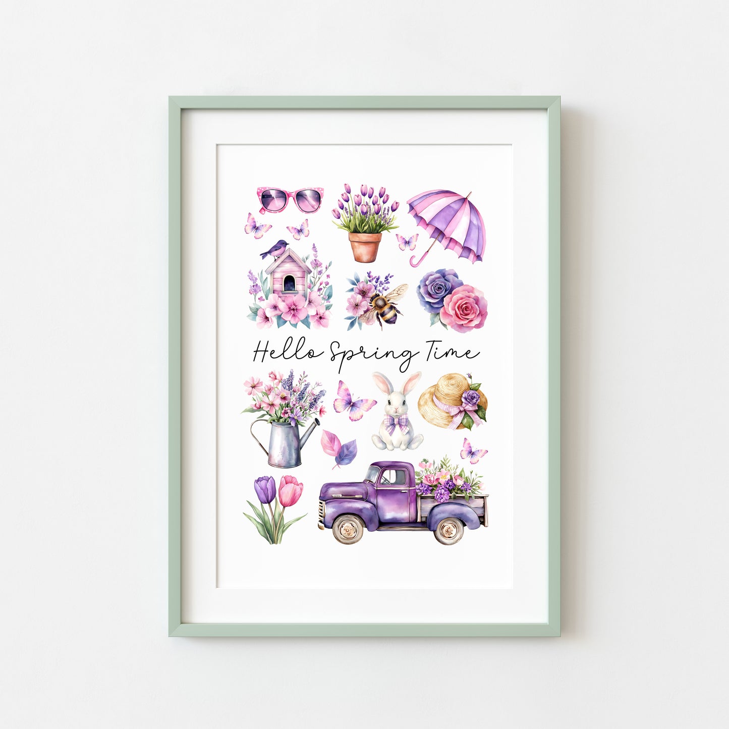 Spring Print, Purple lilac spring mood board favourites Seasonal Illustration (unframed)
