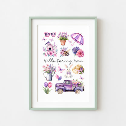 Spring Print, Purple lilac spring mood board favourites Seasonal Illustration (unframed)
