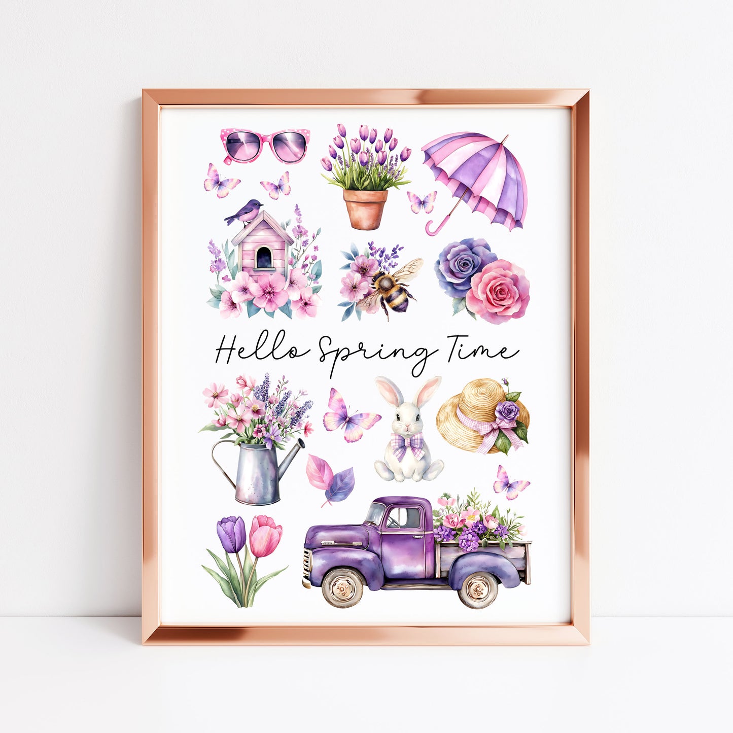 Spring Print, Purple lilac spring mood board favourites Seasonal Illustration (unframed)