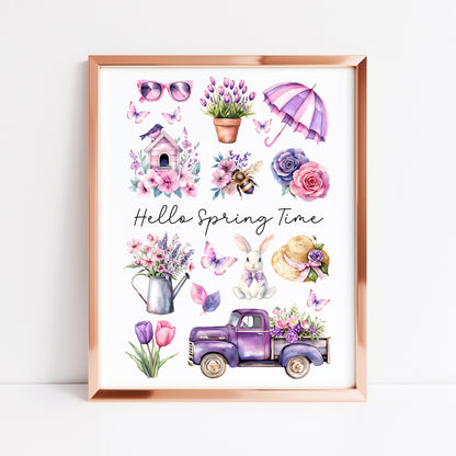 Spring Print, Purple lilac spring mood board favourites Seasonal Illustration (unframed)