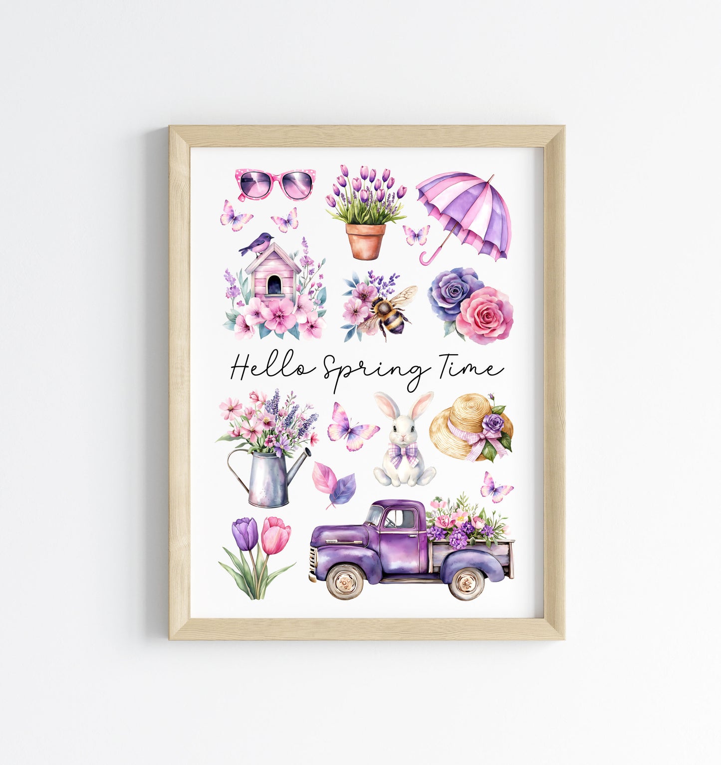 Spring Print, Purple lilac spring mood board favourites Seasonal Illustration (unframed)