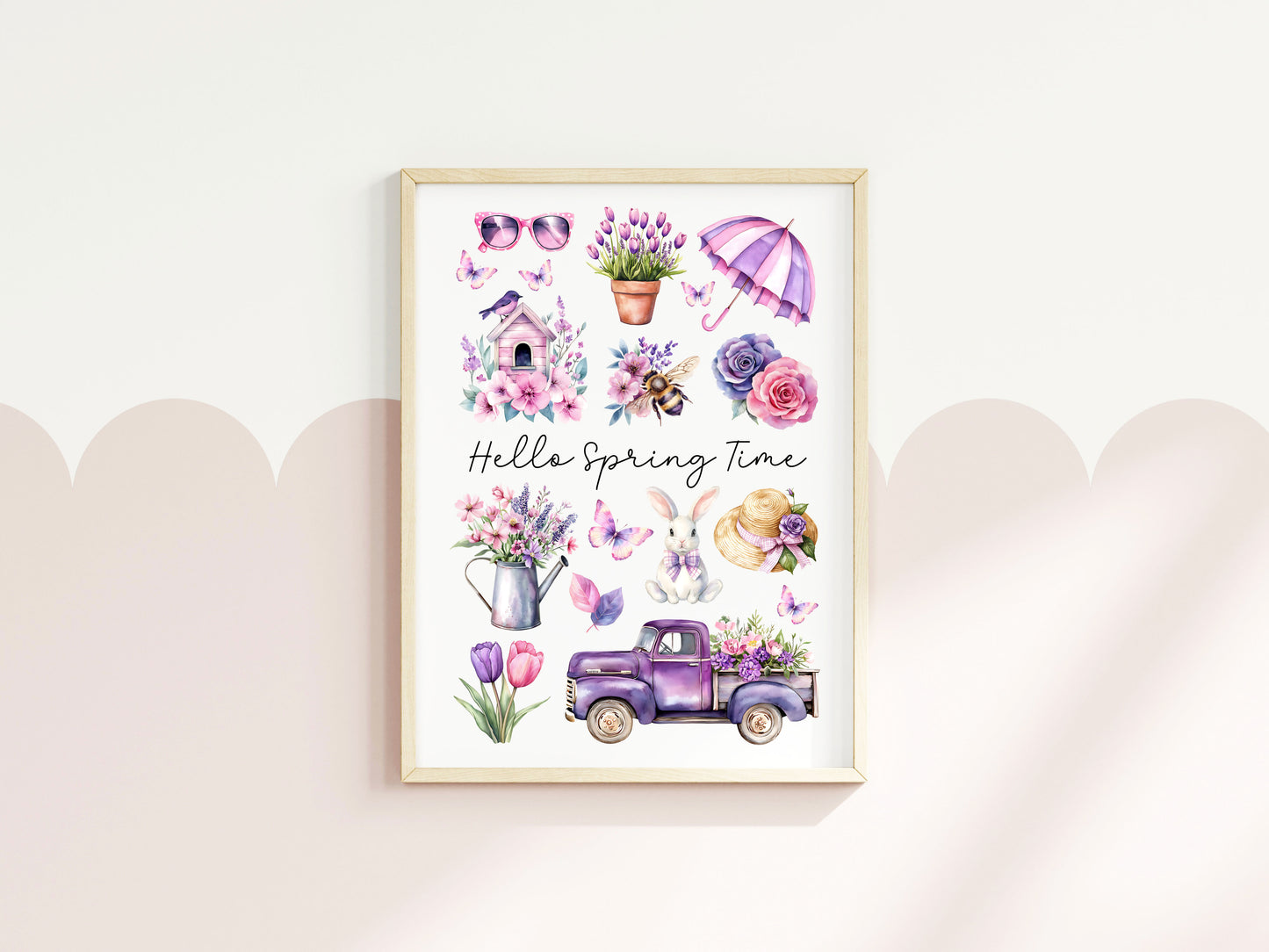 Spring Print, Purple lilac spring mood board favourites Seasonal Illustration (unframed)