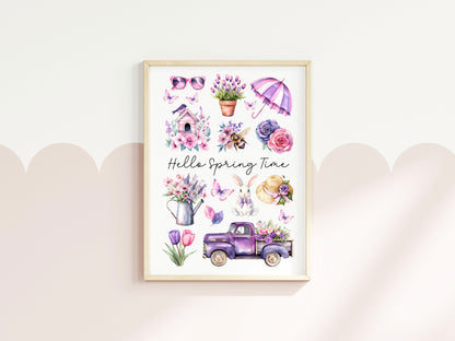Spring Print, Purple lilac spring mood board favourites Seasonal Illustration (unframed)
