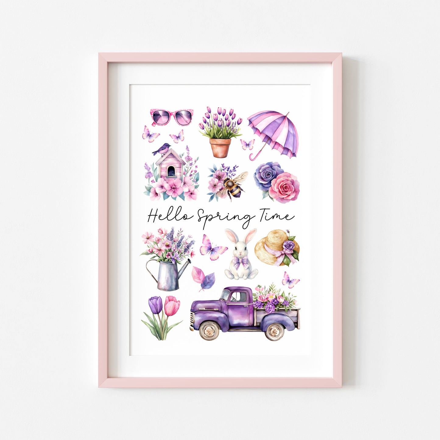 Spring Print, Purple lilac spring mood board favourites Seasonal Illustration (unframed)