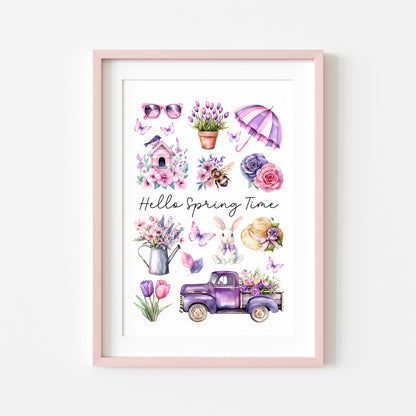 Spring Print, Purple lilac spring mood board favourites Seasonal Illustration (unframed)
