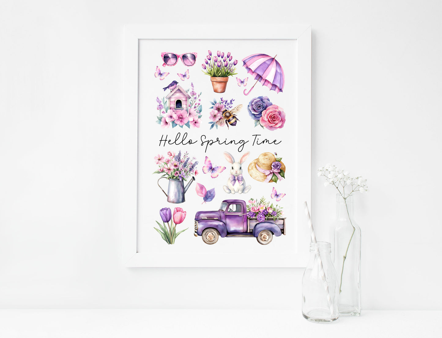 Spring Print, Purple lilac spring mood board favourites Seasonal Illustration (unframed)