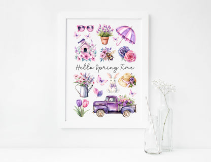 Spring Print, Purple lilac spring mood board favourites Seasonal Illustration (unframed)