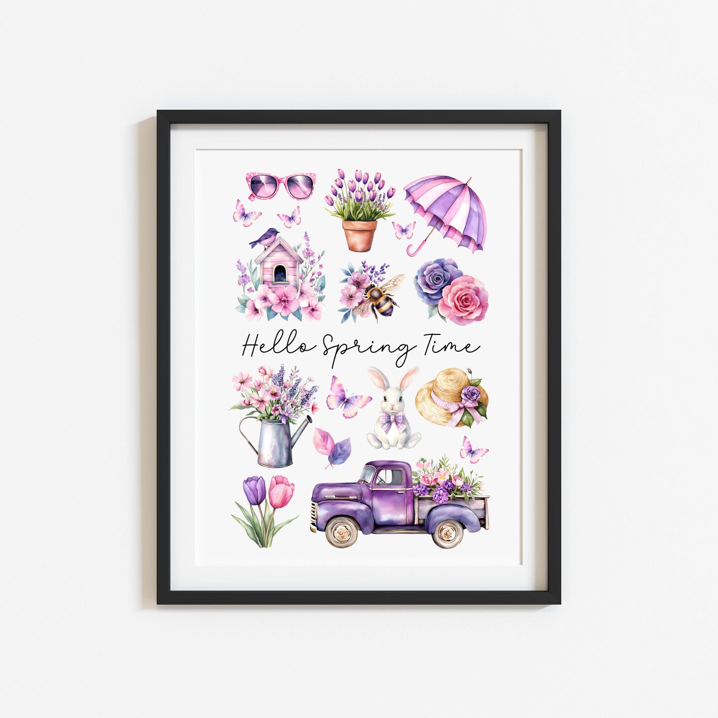 Spring Print, Purple lilac spring mood board favourites Seasonal Illustration (unframed)