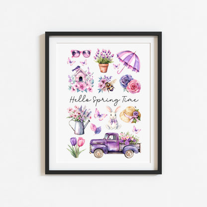 Spring Print, Purple lilac spring mood board favourites Seasonal Illustration (unframed)