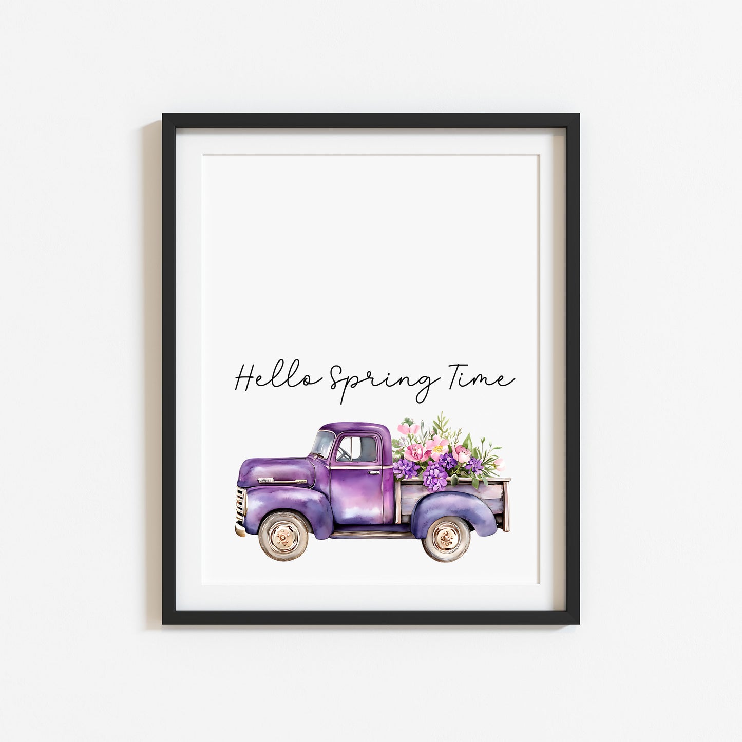 Spring Print, Purple lilac floral truck hello spring Seasonal Illustration (unframed)