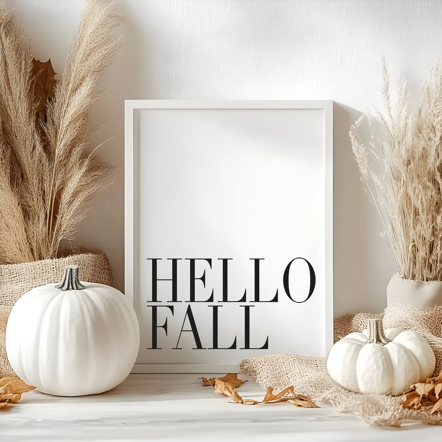 Hello Fall, seasonal fall autumn quote simplistic black & white autumn unframed wall art poster print, autumn home decor autumn quotes