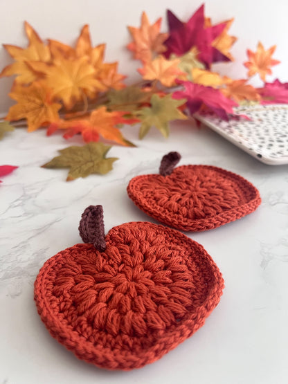 Set of 2 or 4 Handmade Pumpkin crochet coasters, rusty orange pumpkin coasters