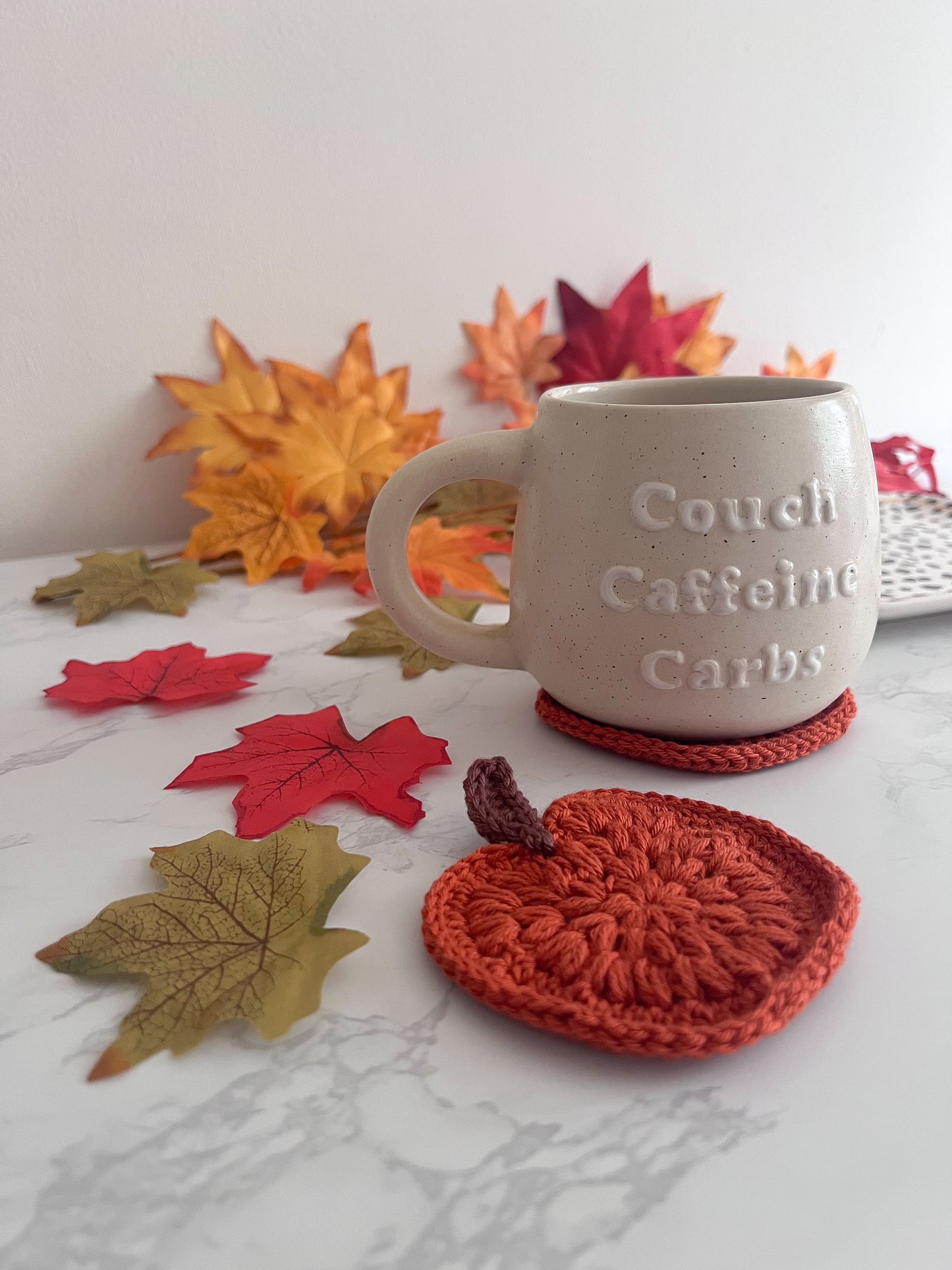 Set of 2 or 4 Handmade Pumpkin crochet coasters, rusty orange pumpkin coasters
