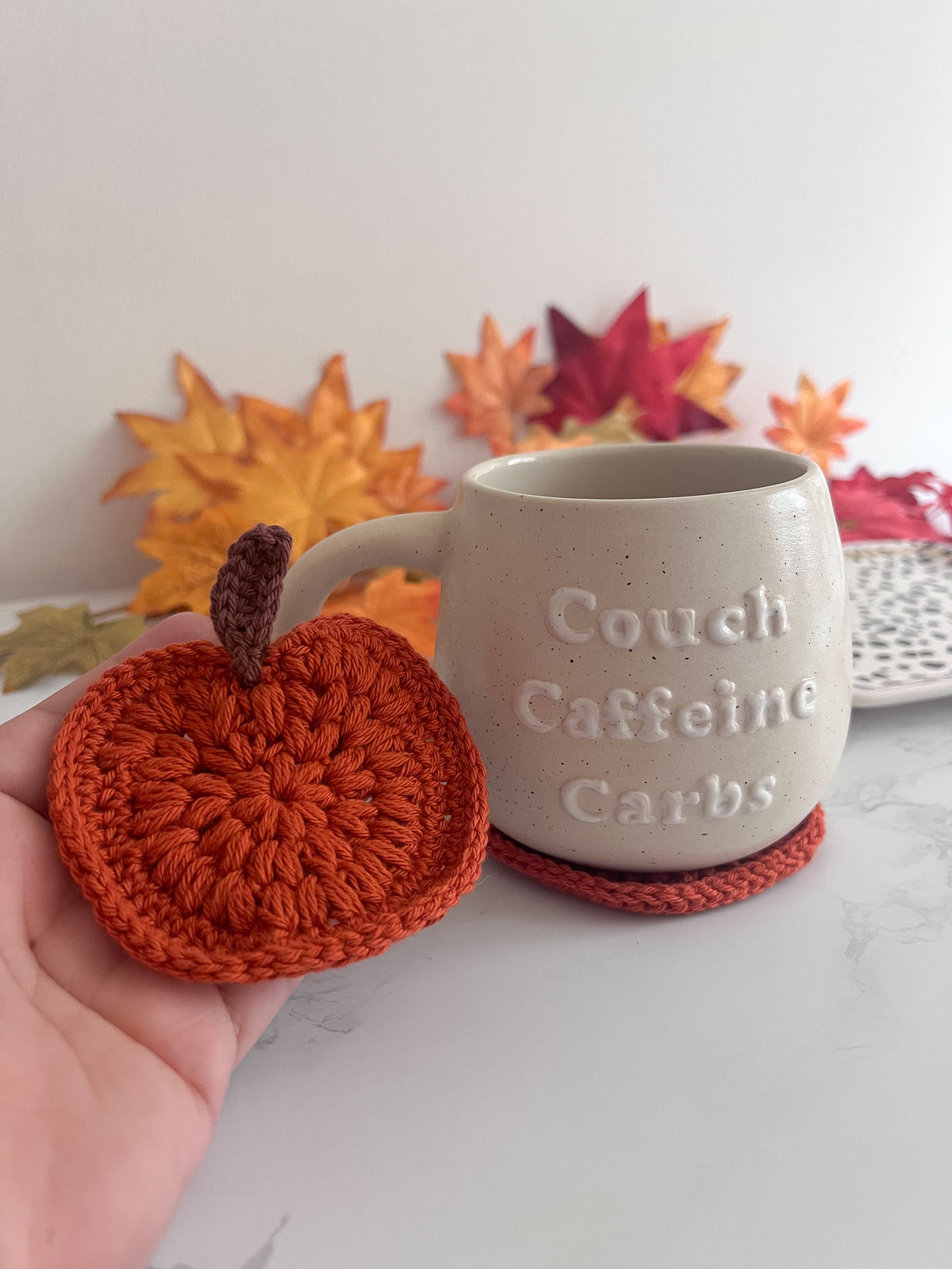 Set of 2 or 4 Handmade Pumpkin crochet coasters, rusty orange pumpkin coasters