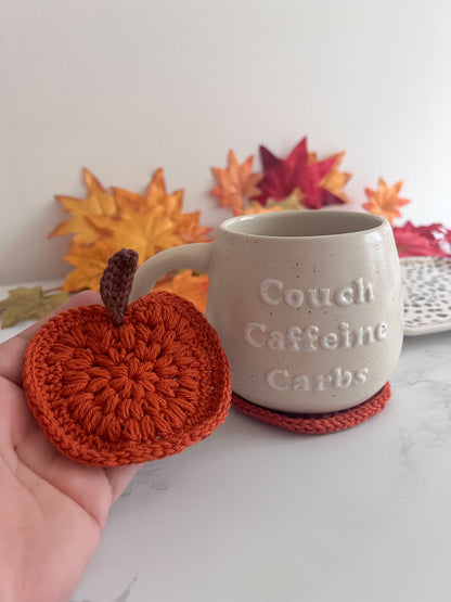 Set of 2 or 4 Handmade Pumpkin crochet coasters, rusty orange pumpkin coasters