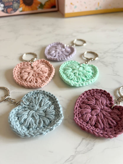 Crochet Heart Key Ring 5 colours available Handmade Cotton heart Keychain
