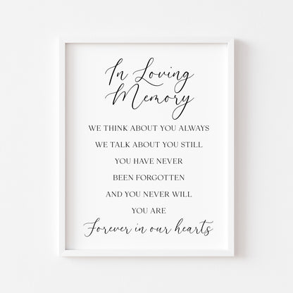 Wedding memorial print, In loving memory unframed wall art poster