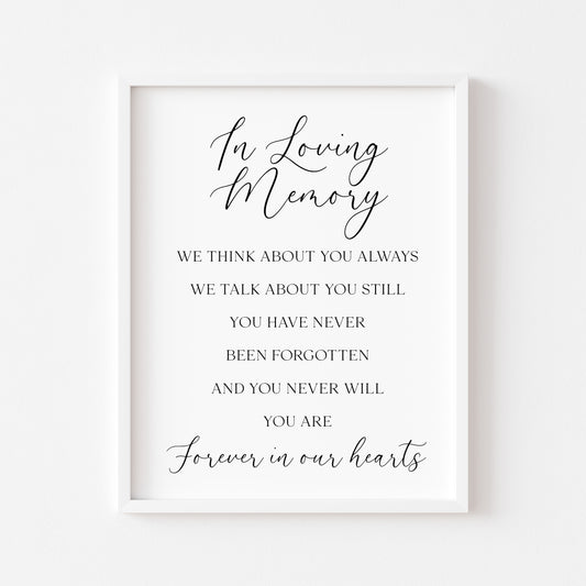 Wedding memorial print, In loving memory unframed wall art poster