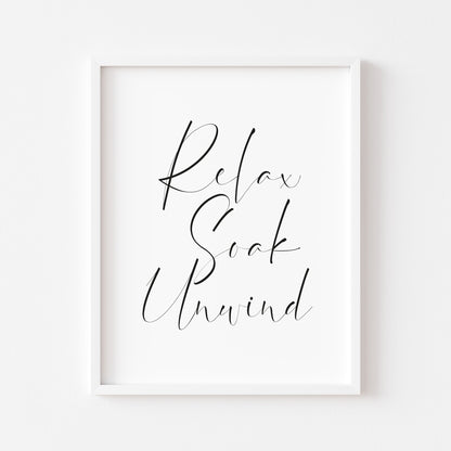 Bathroom print, relax soak unwind bathroom wash room unframed wall art poster print