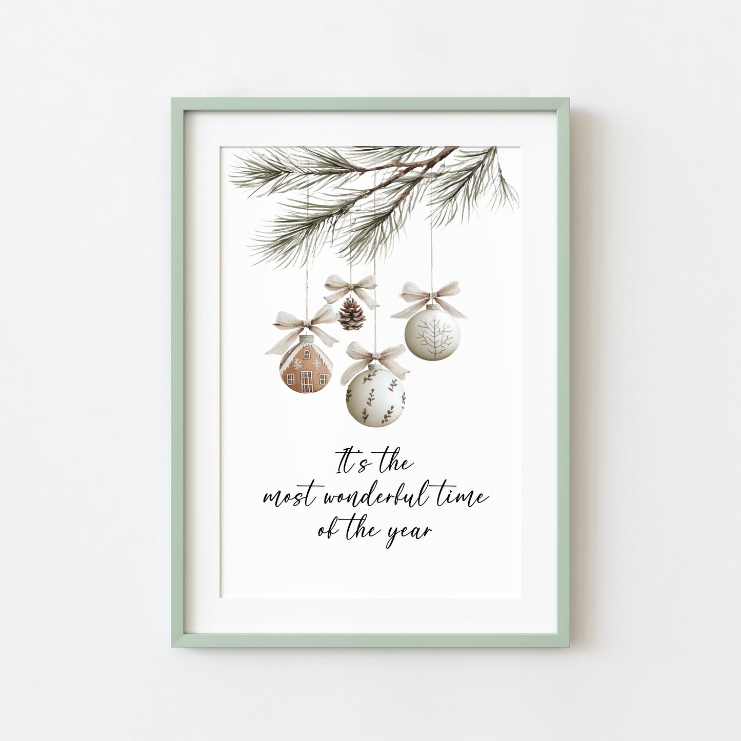 Christmas Print Watercolour boho hanging decoration seasonal Wall Art (unframed)