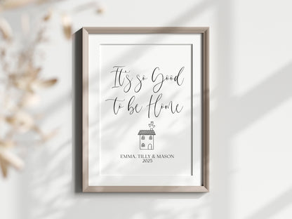 Personalised Home Print, family so good to be home names & date wall art (unframed)