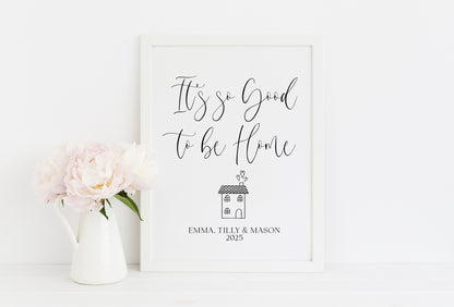 Personalised Home Print, family so good to be home names & date wall art (unframed)