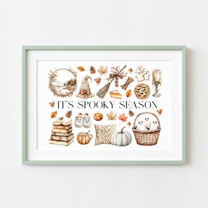 Halloween beige cosy cute spooky Autumn moon board Print unframed wall art poster print