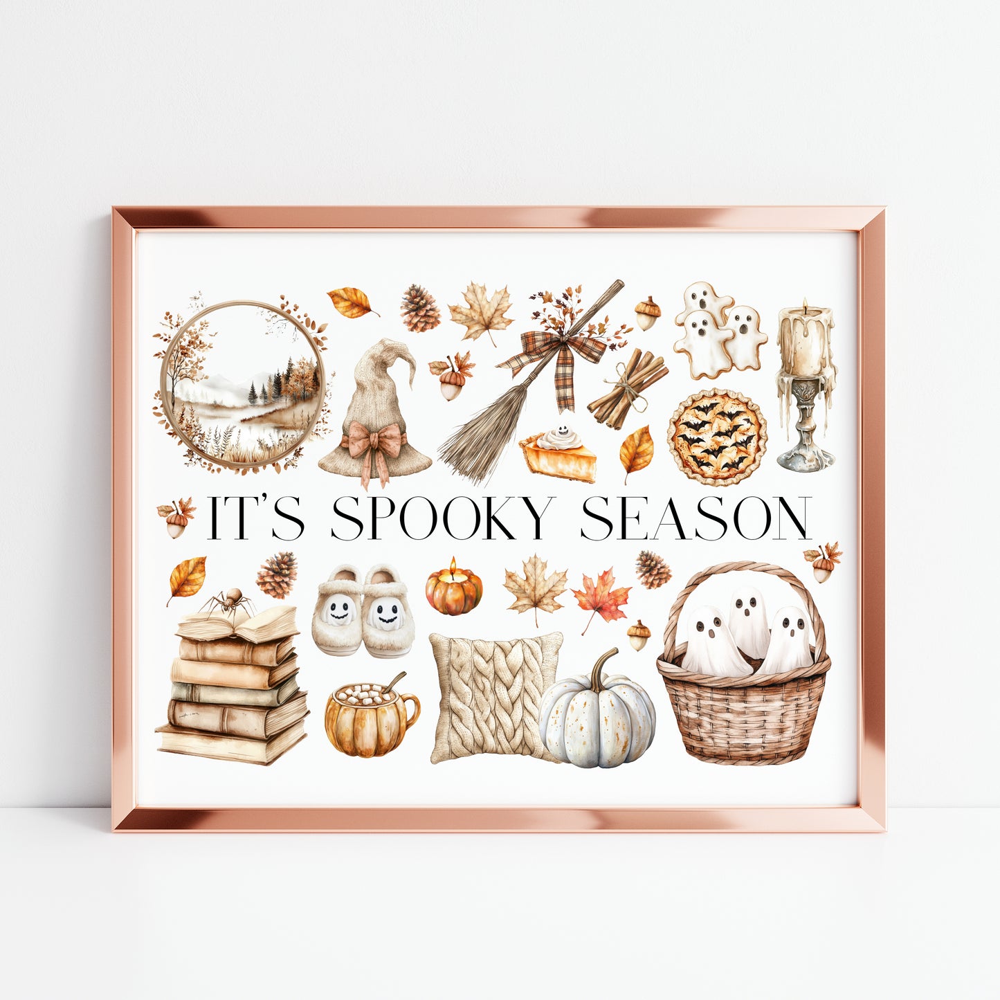 Halloween beige cosy cute spooky Autumn moon board Print unframed wall art poster print