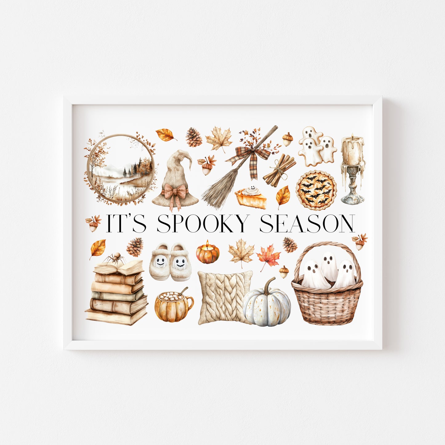 Halloween beige cosy cute spooky Autumn moon board Print unframed wall art poster print