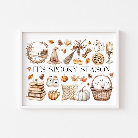 Halloween beige cosy cute spooky Autumn moon board Print unframed wall art poster print