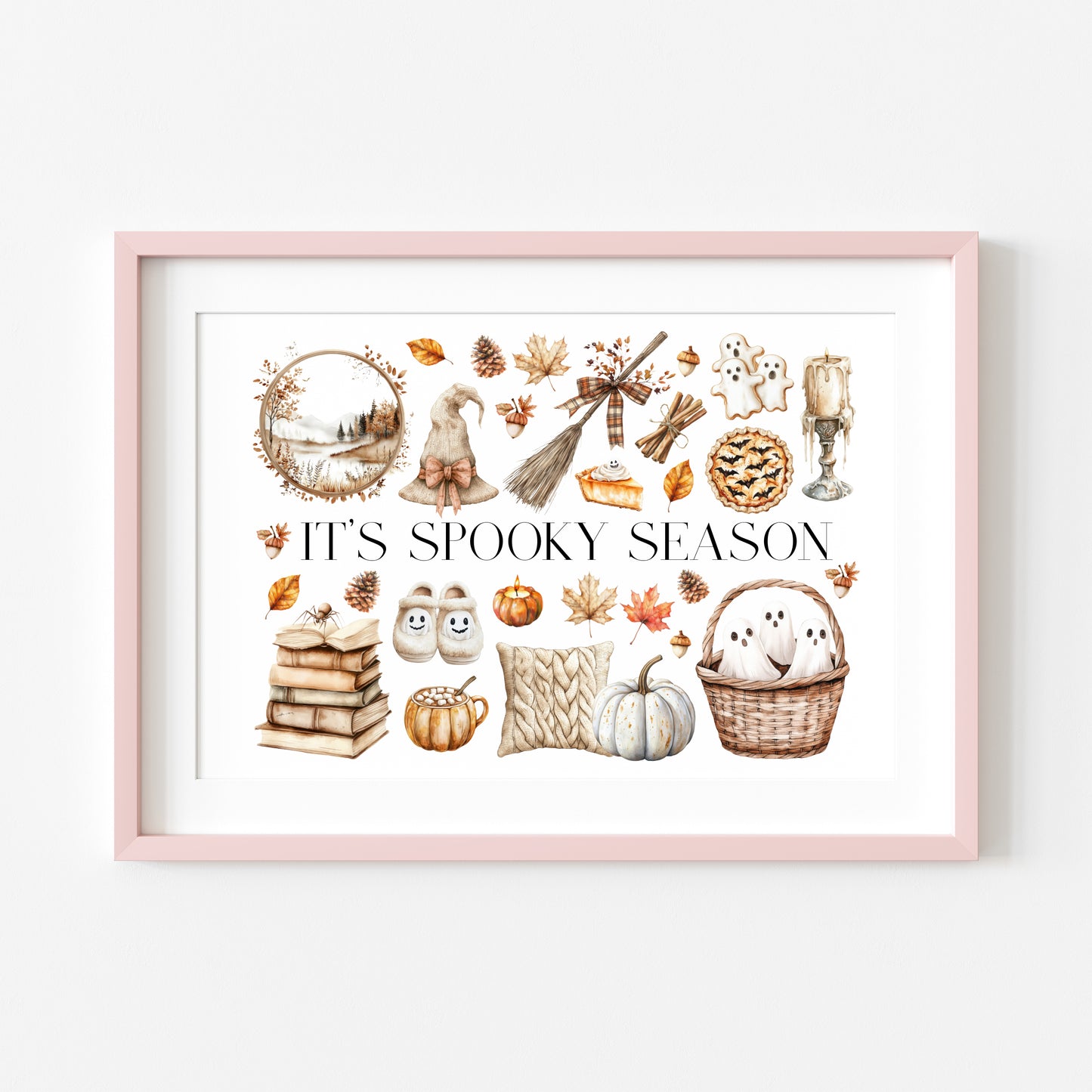 Halloween beige cosy cute spooky Autumn moon board Print unframed wall art poster print
